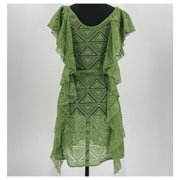 Crochet Swimsuit Cover Up Beach Dress Green S/M - Picture 3 of 5